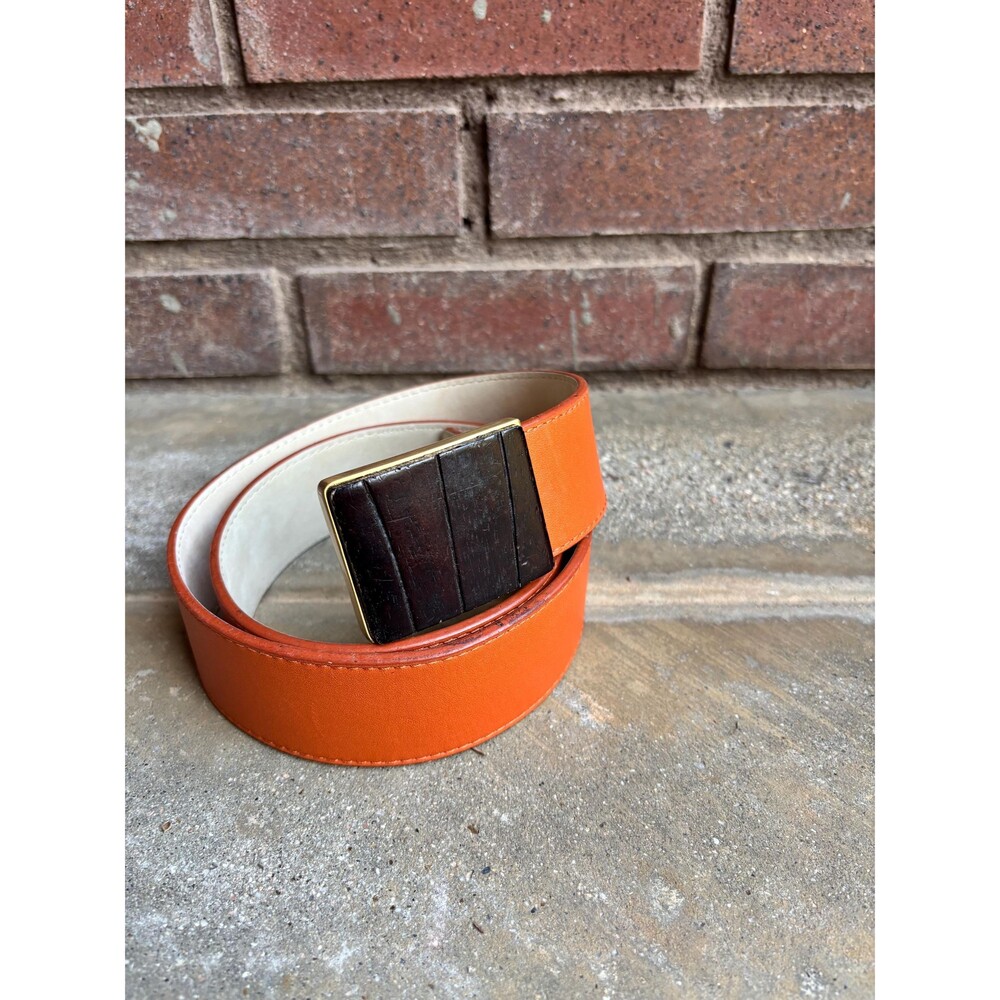 Colehaan Orange Belt with Wood and metal buckle, Medium